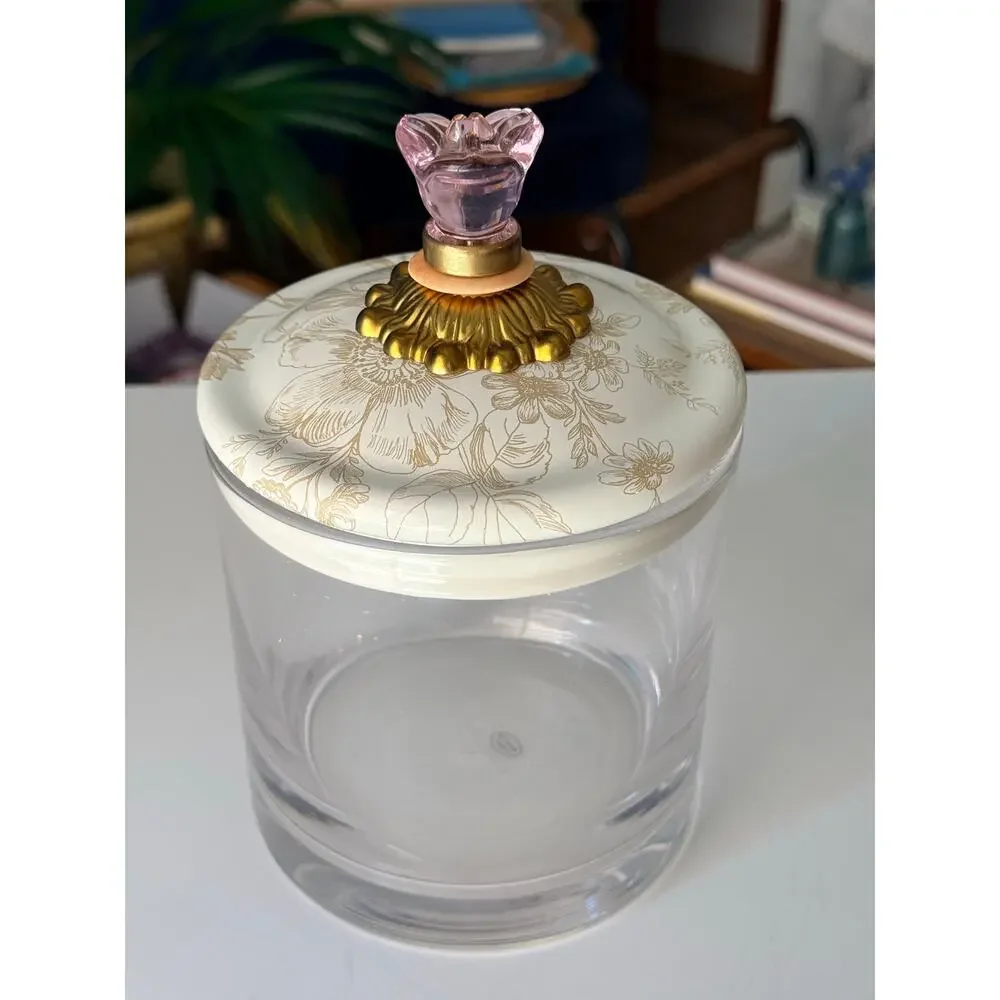 MacKenzie-Childs Glass Canister Floral Lid Pink Butterfly Finial 9x5